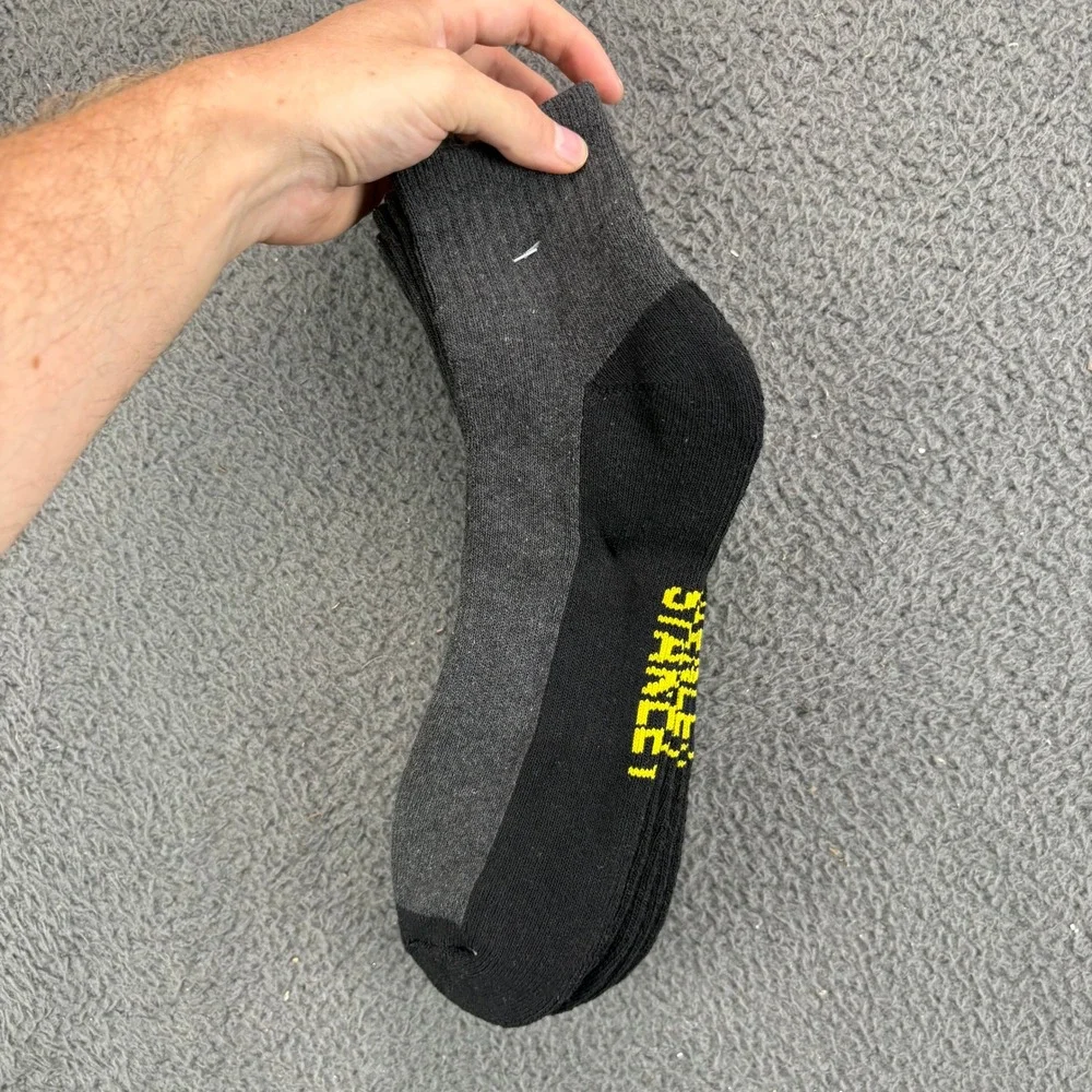 Stanley Mens 5 Pair Low Cut Ankle Socks Gray Black Yellow Logo Workwear Athletic